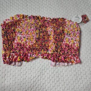 Decree Floral Smocked Tube Top Ruffled Hem With Strap Size Large